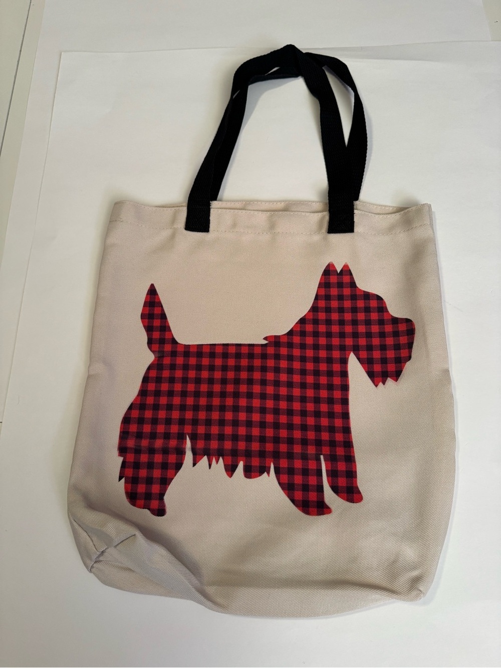 Scottish Terrier Canvas Dog Silhouette Tote Bag with Red Plaid Scottie - Picture 2 of 8
